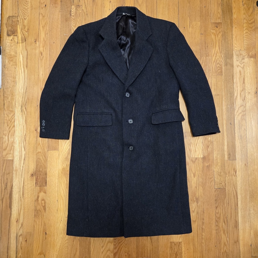 Vintage Barrister Expressly‎ Wallach 100% Wool Overcoat Black 46x44